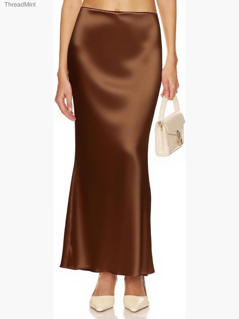Satin Mermaid Maxi Skirt Elastic High Waist A-Line Flowy